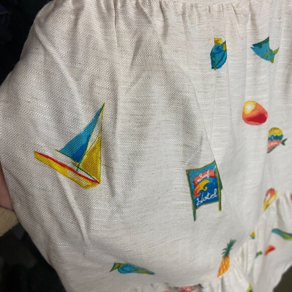 Jane and Delancey Size Xs Hotel Mini Tiered Dress Fish Boat Fruit Linen Tropical - Picture 4 of 6